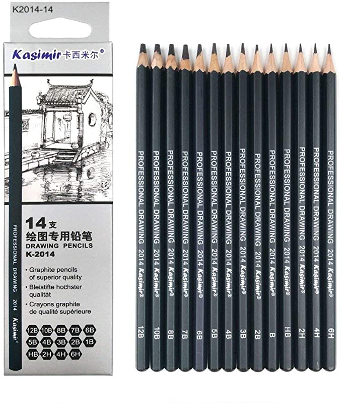Kasimir Drawing Pencils 14pcs/set 12B, 10B, 8B, 7B, 6B, 5B, 4B, 3B, 2B, B, HB, 2H, 4H, 6H Graphite Sketching Pencils Professional Sketch Pencils Set for Drawing - e4cents
