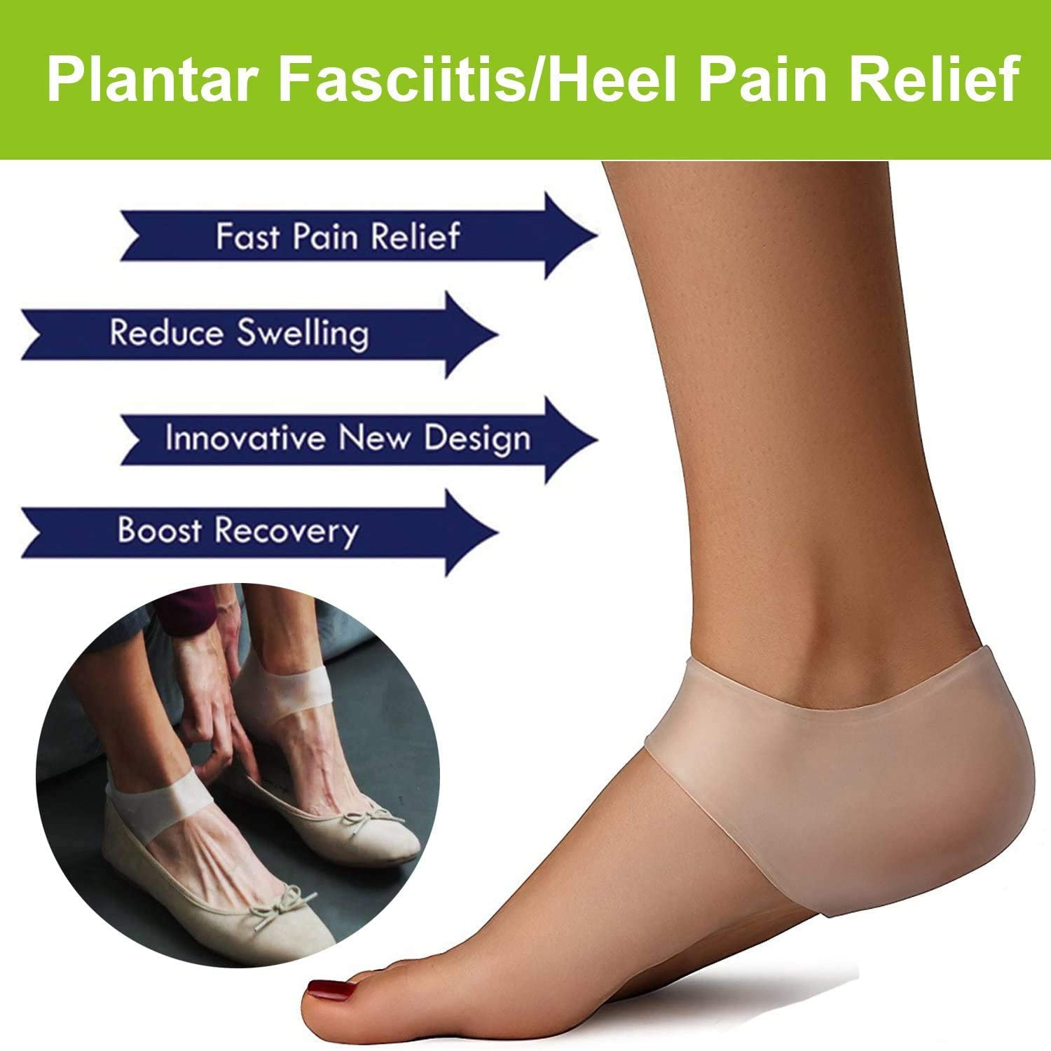 Plantar Fasciitis Treatment, Heel Pain Relief Protectors Foot Inserts for Achilles Tendonitis Tendon, Spurs, Fascia Support, Sore Feet, Bruised Foot Cracked Heels for Women Men 1 Pair - e4cen