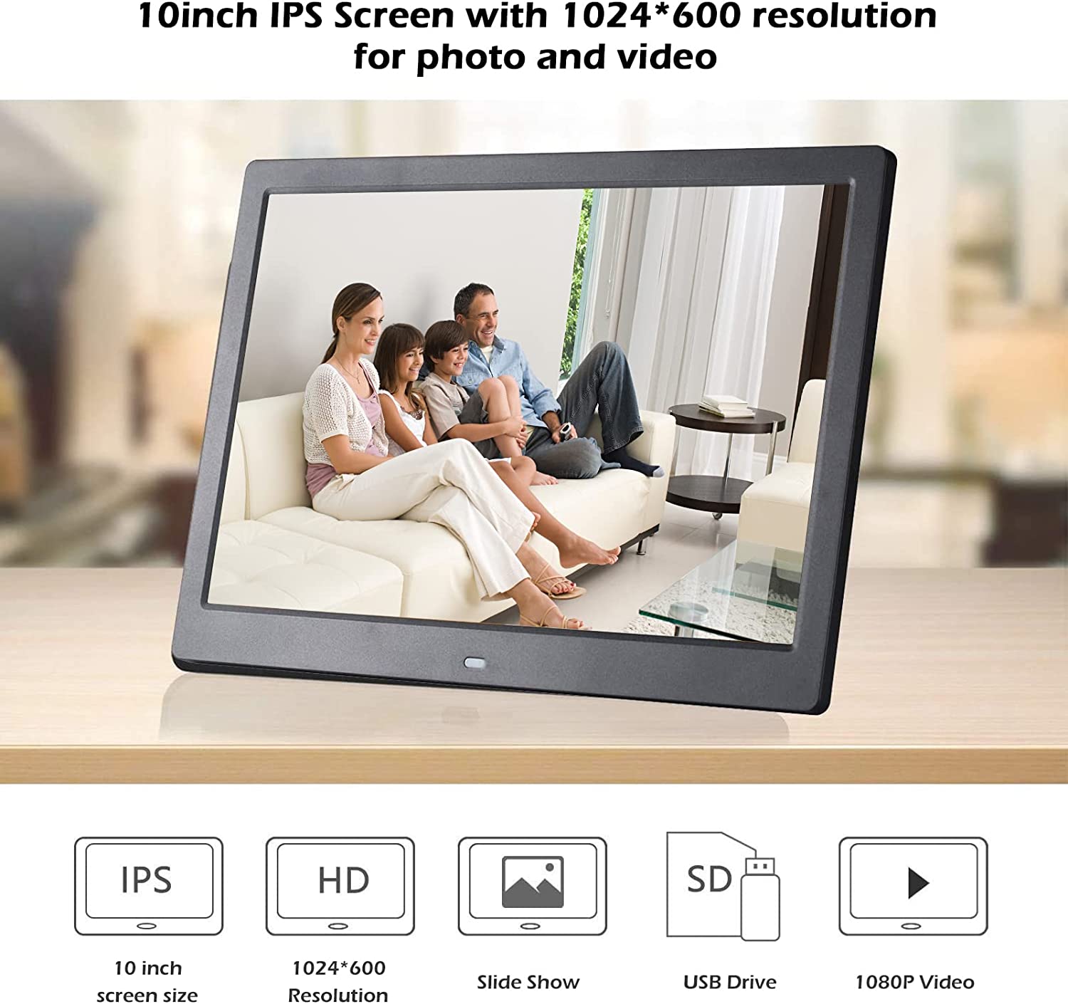 10 Inch Digital Picture Frame, Share Photos/Videos Remotely Black (LNC)