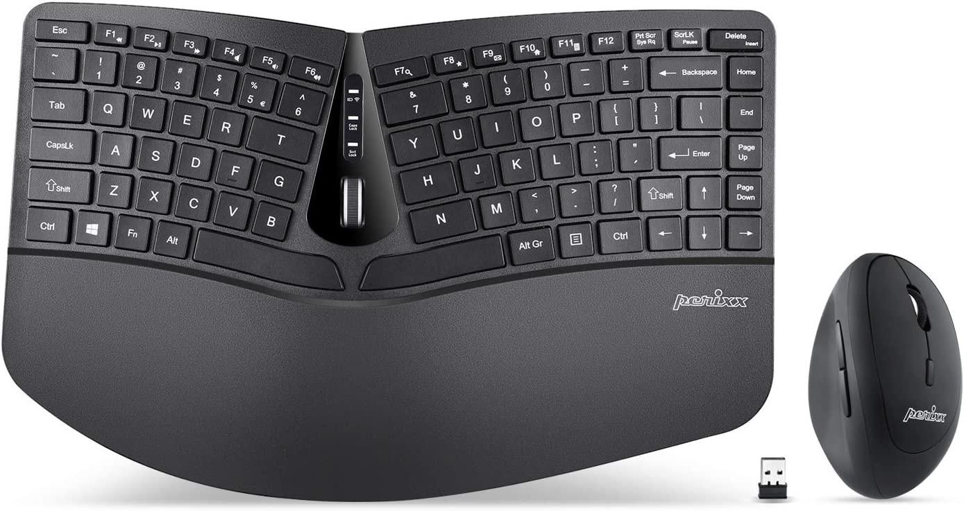 Perixx PERIDUO-606 Wireless Mini Ergonomic Keyboard with Portable Vertical Mouse - (LNC)