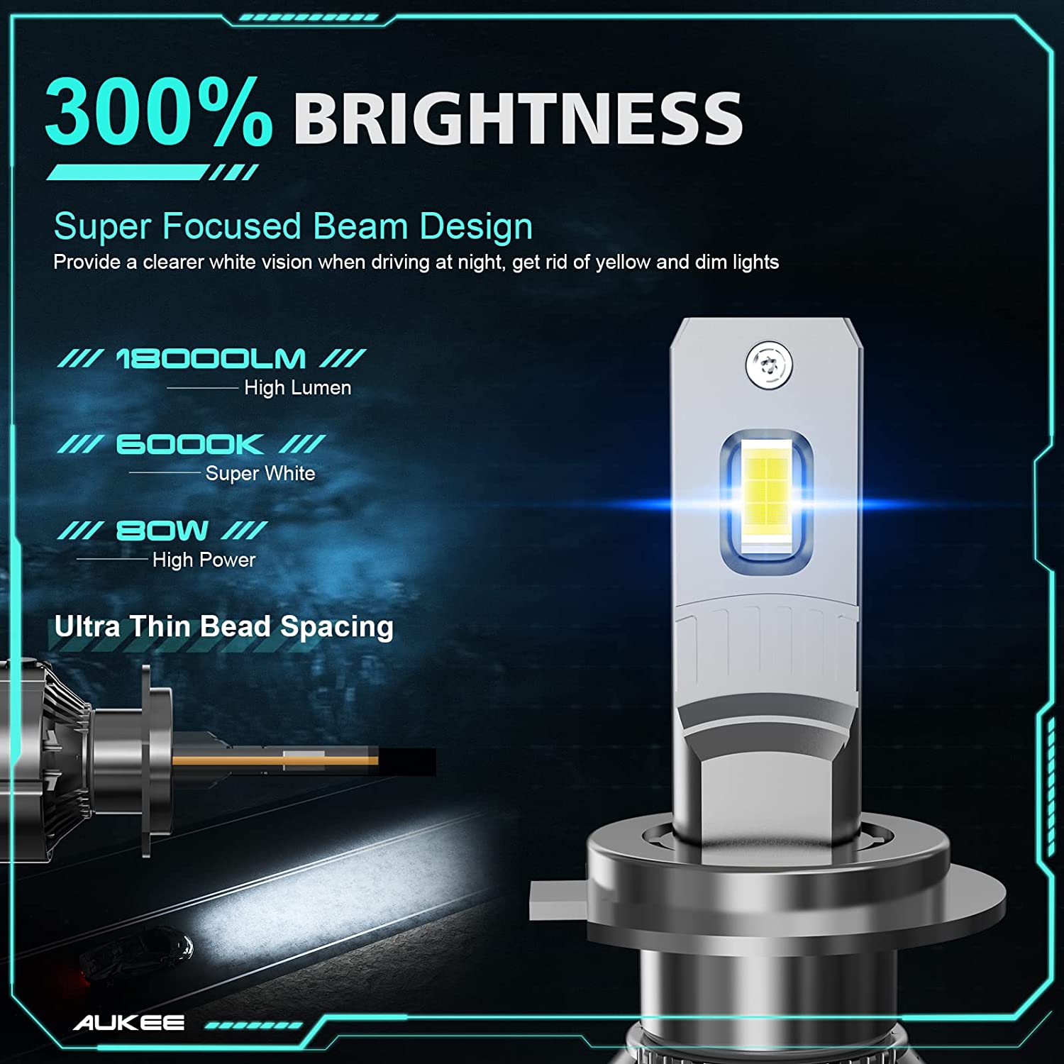 Aukee H7 LED Headlight Bulb 16000Lm 80W 6000K Chip Conversion Kit  (LNC)