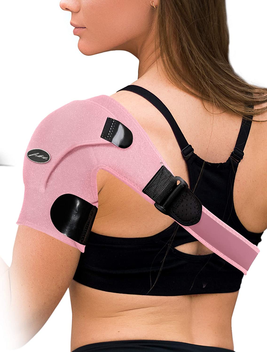 Doctor Developed Shoulder Support/Shoulder Strap/Shoulder Brace [single] & Doctor Written Handbook - Relief For Shoulder Injuries, Arthritis, Sprains & More (Pink) - e4cents