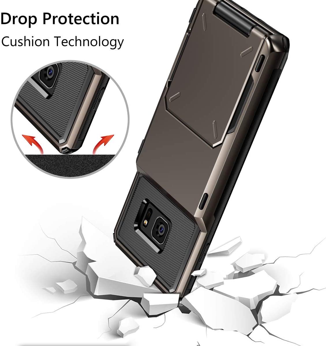 Vofolen Cover for Galaxy S7 Case Wallet 4-Card Holder -  Gun Metal - e4cents