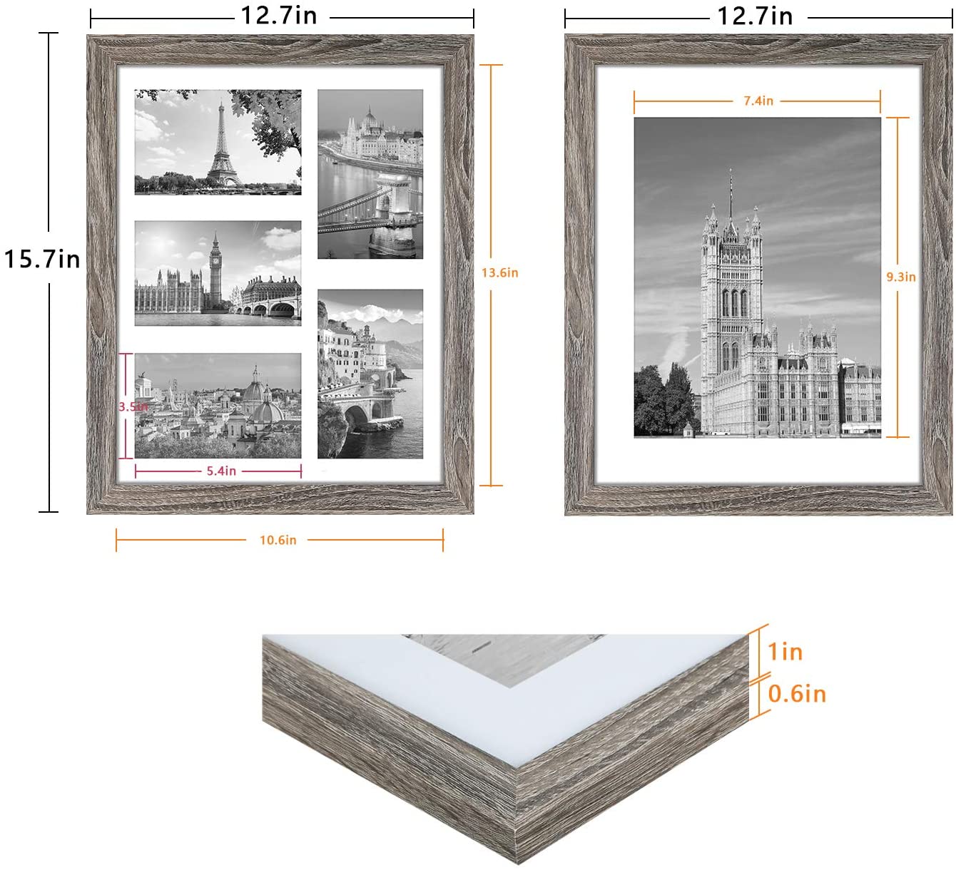 NUOLAN 11x14 Picture Frame Rustic Wood Pattern Set of 2 with 4 Mats. - e4cents
