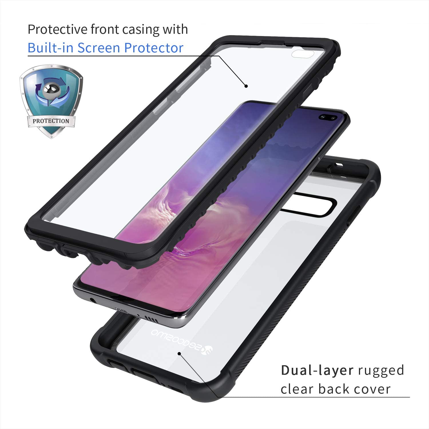 Seacosmo Full Body Clear Bumper Case Shockproof Protective Cove Samsung S10 / S10+ - e4cents