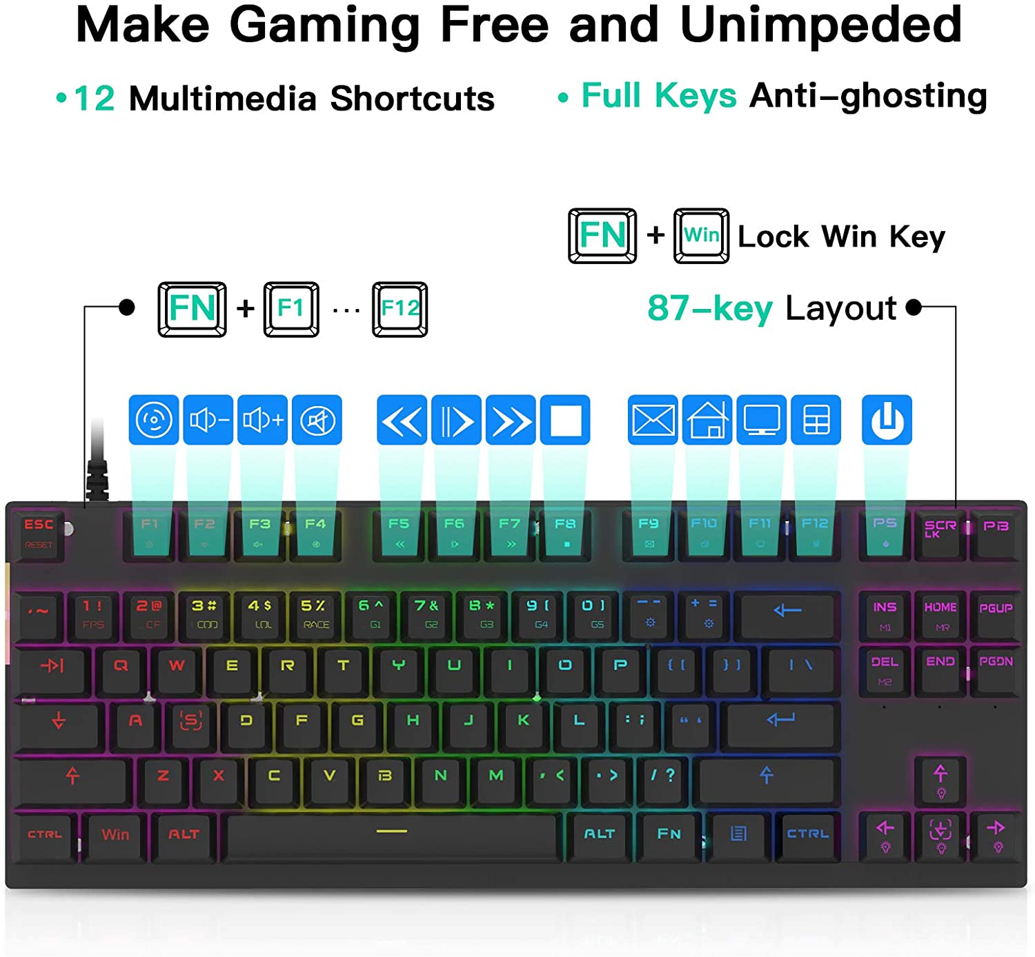 MOTOSPEED CK82 Gaming Mechanical Keyboard Customizable RGB Backlight - e4cents