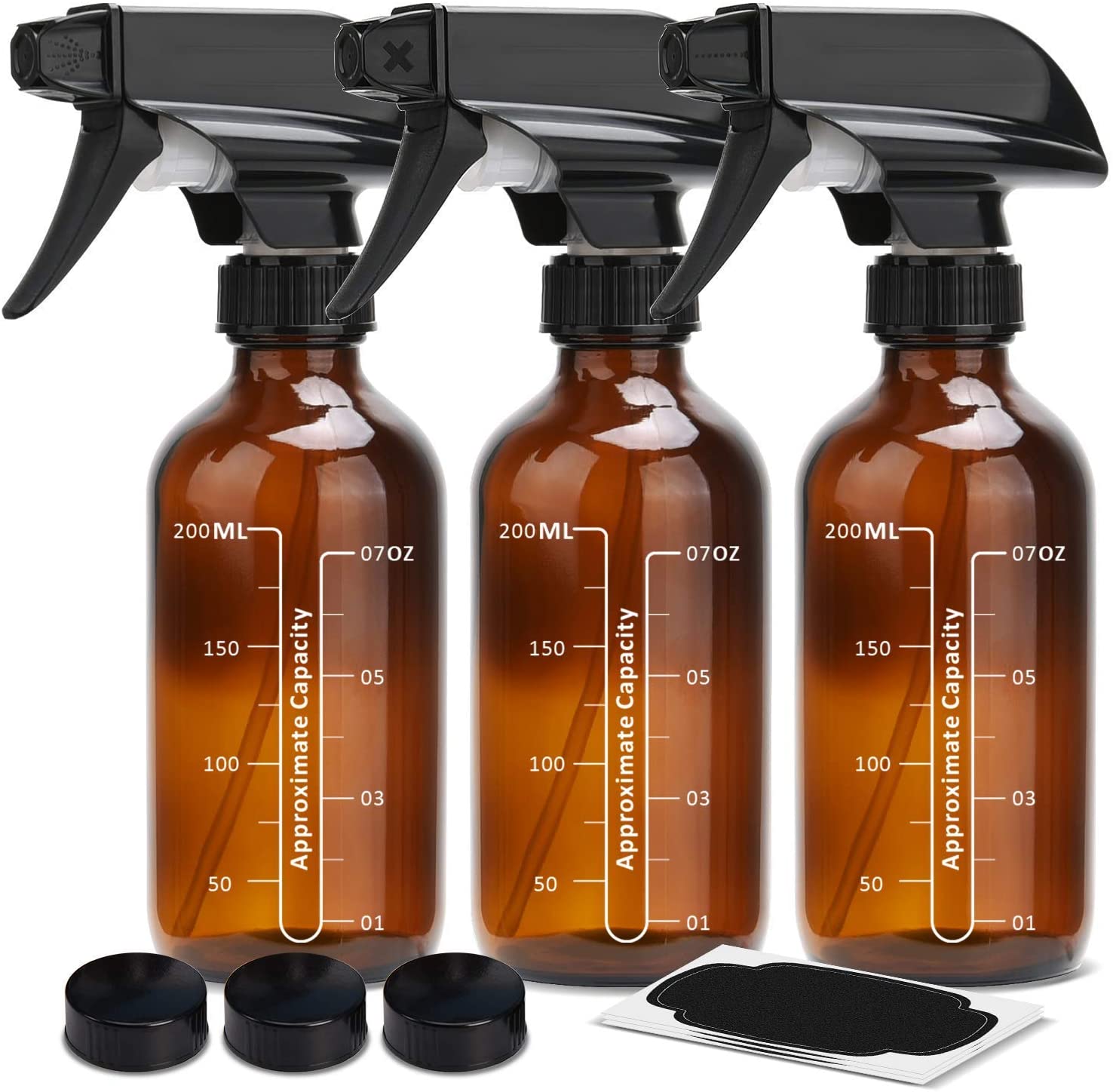 Amber Glass Spray Bottles 8oz  Black Trigger Sprayer with Mist3 Pieces  -. (LNC)