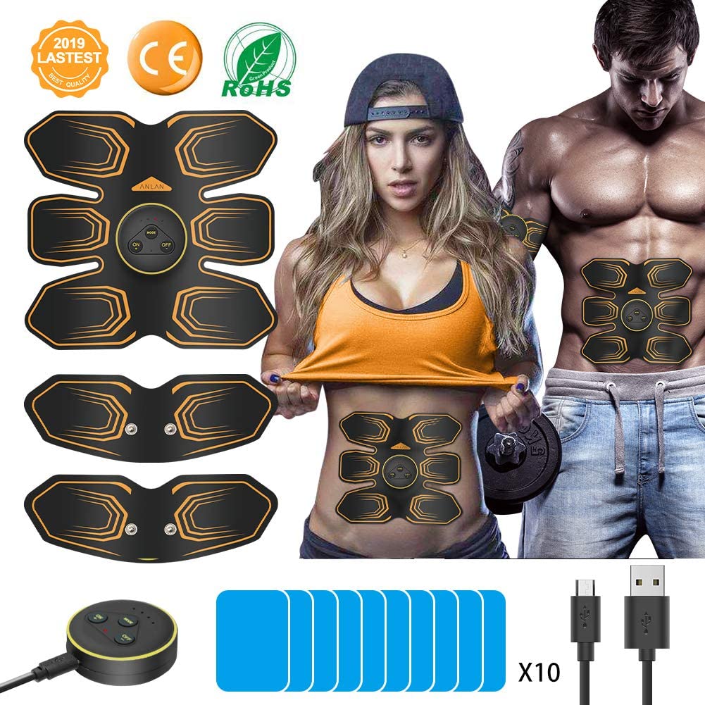 BS Muscle Stimulator, ANLAN EMS Abdominal Muscle Toner Electronic Muscle Trainer, USB Rechargeable Abs Trainer Belt Men Women - e4cents