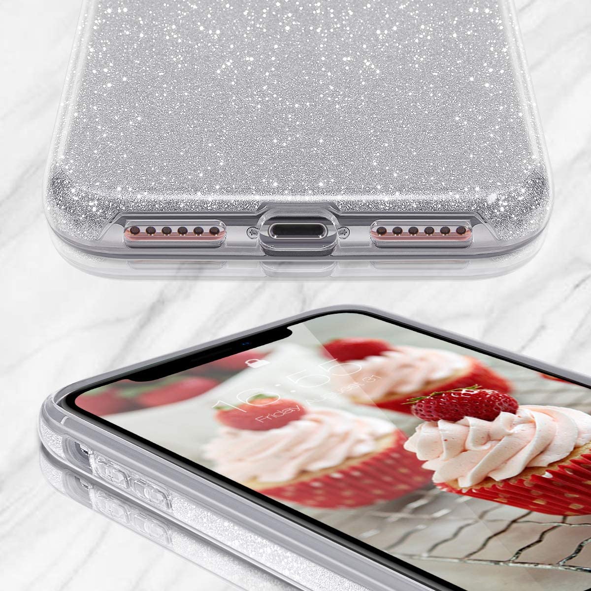 iPhone XR Case Clear Crystal Shiny Glitter Sparkly Bling Cute Thin Slim Girls Case for iPhone XR 6.1''(Silver) - e4cents