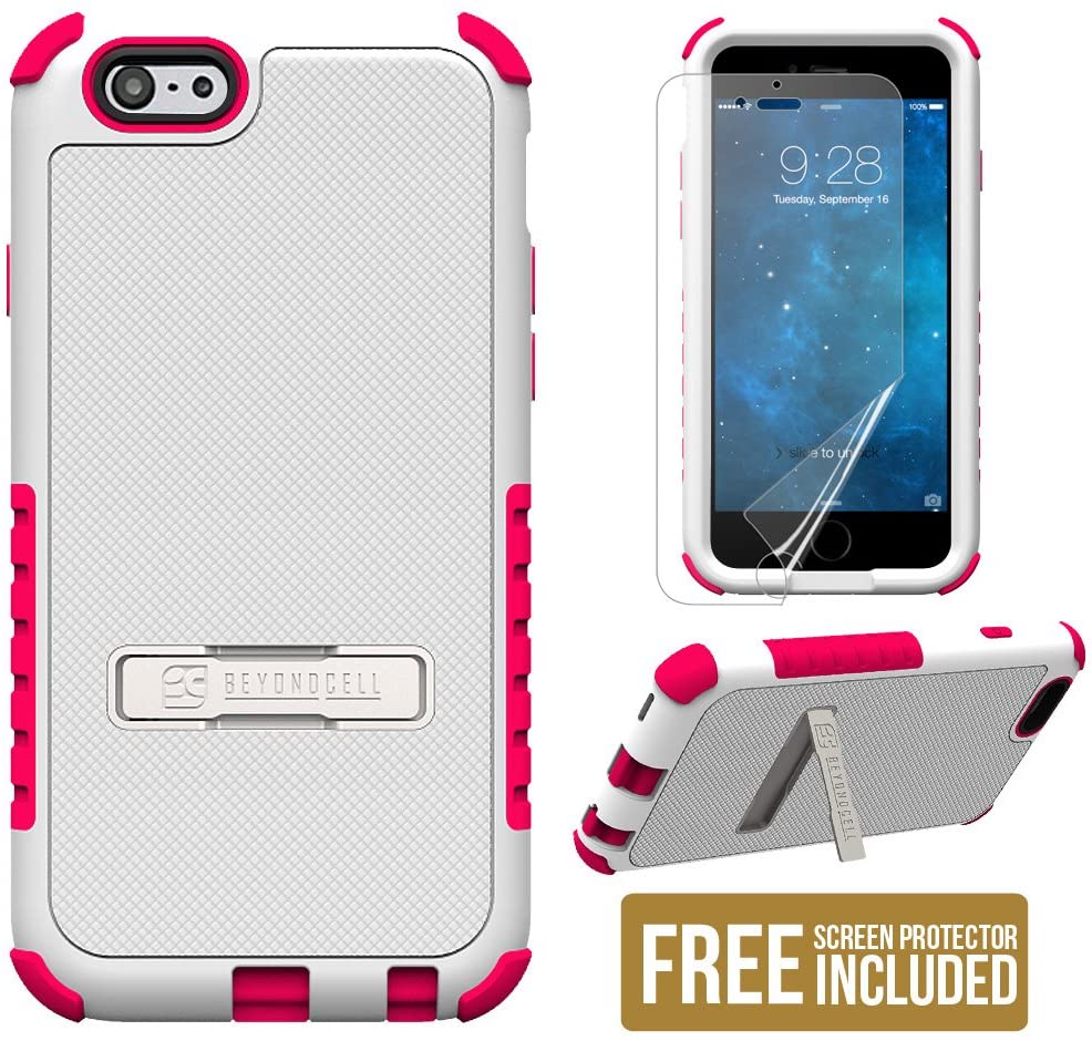 Beyond Cell Phone Case for Apple iPhone 6S Plus 6 Plus - White PC with Hot Pink Silicone - e4cents
