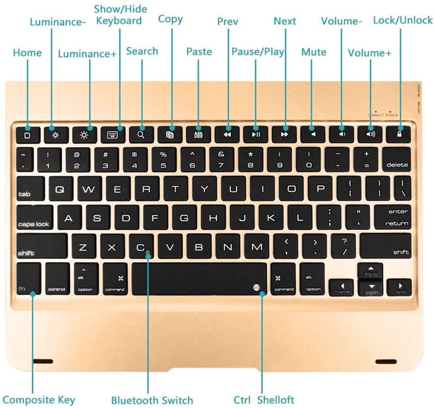 FREE - Wireless Bluetooth 3.0 Keyboard Case for iPad 9.7 Inches - ABS Material [78 Keys] with Auto Sleep/Wake Smart Case ( Gold). - e4cents