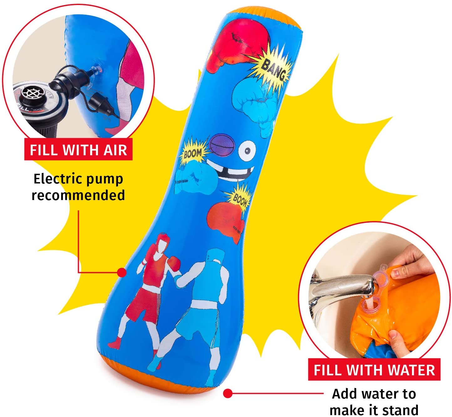 Hoovy Inflatable Punching Bag for Kids: Free Standing Boxing Toy for Children - e4cents