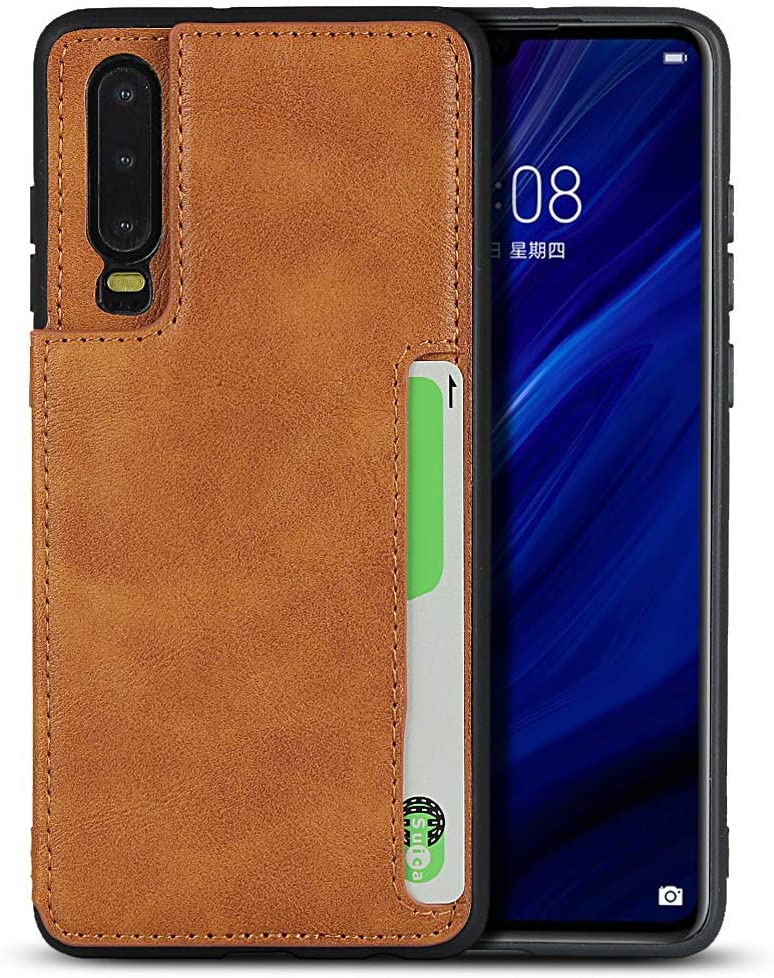 SailorTech for Huawei p30 Wallet Case, P30 Premium PU Leather Case with Wristlet  -Light Brown - e4cents