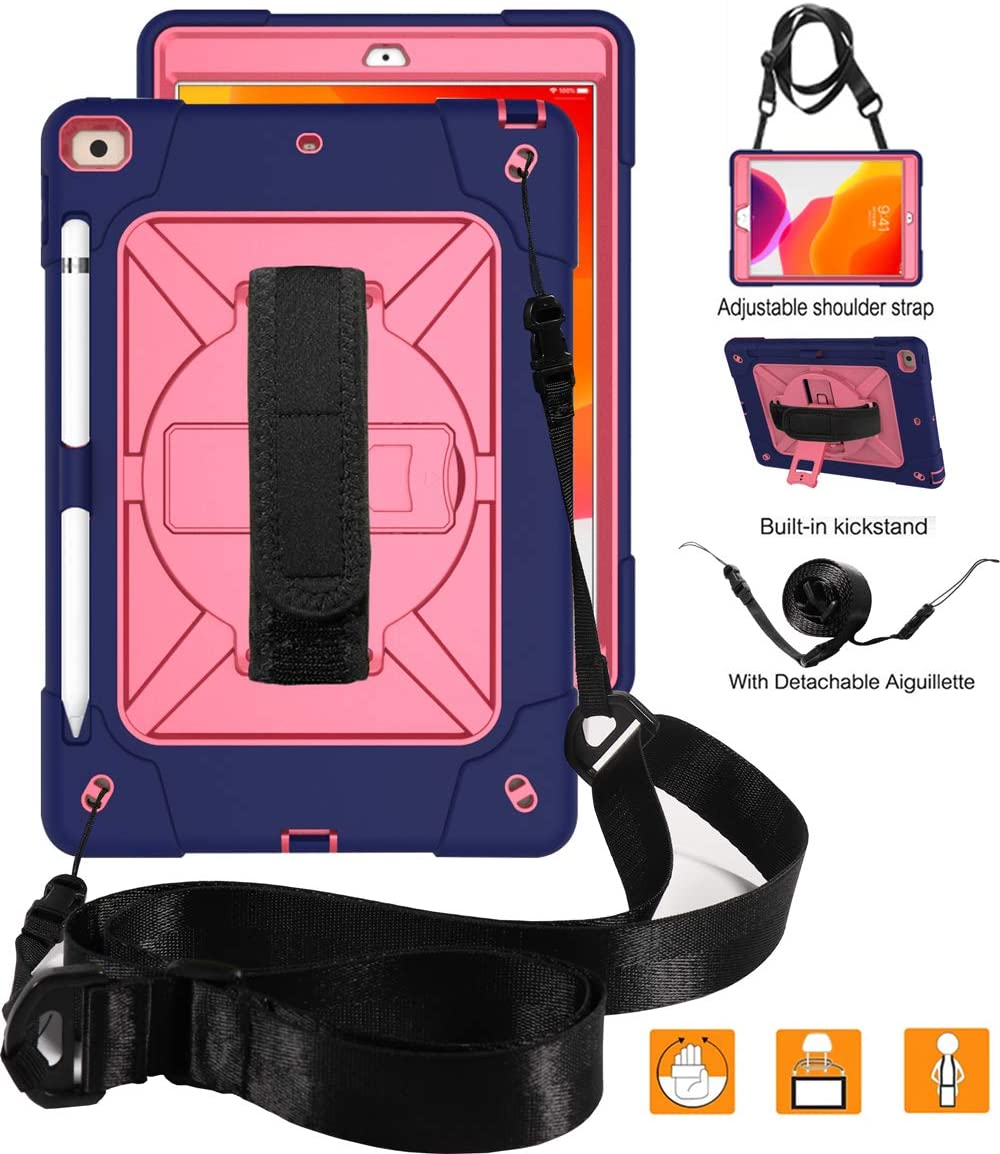 Apple iPad 7th/8th Generation 10.2 inches iPad Case -  3 Layer Heavy Duty Shockproof Rugged Protective Case - B-Navy Rosy - e4cents