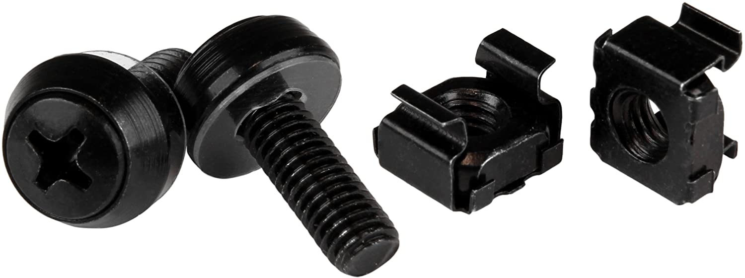 M6 Cage Nuts and Screws - 50 Pack - 12mm Rack Screws and Cage Nuts - Black. - e4cents