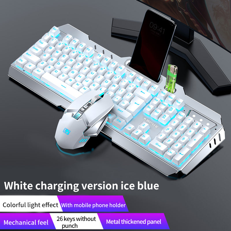Multimedia Ergonomic Waterproof Keyboard Metal Panel 3000Mah Rechargeable 2.4G Wireless Gaming Keyboard Mouse Combo  (NC)
