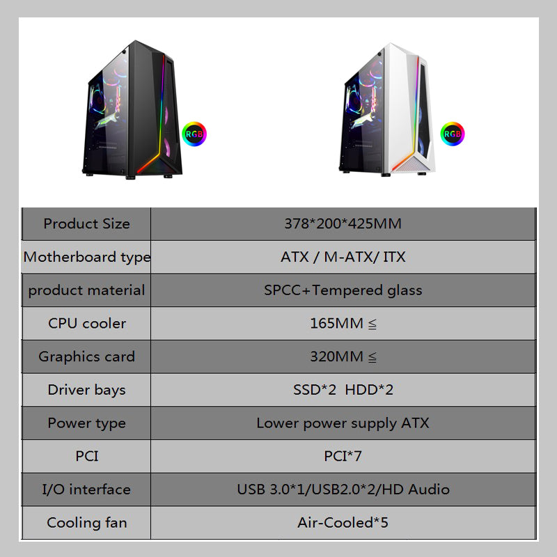 USB3.0 ATX Gaming Computer Cases & Towers RGB PC Case