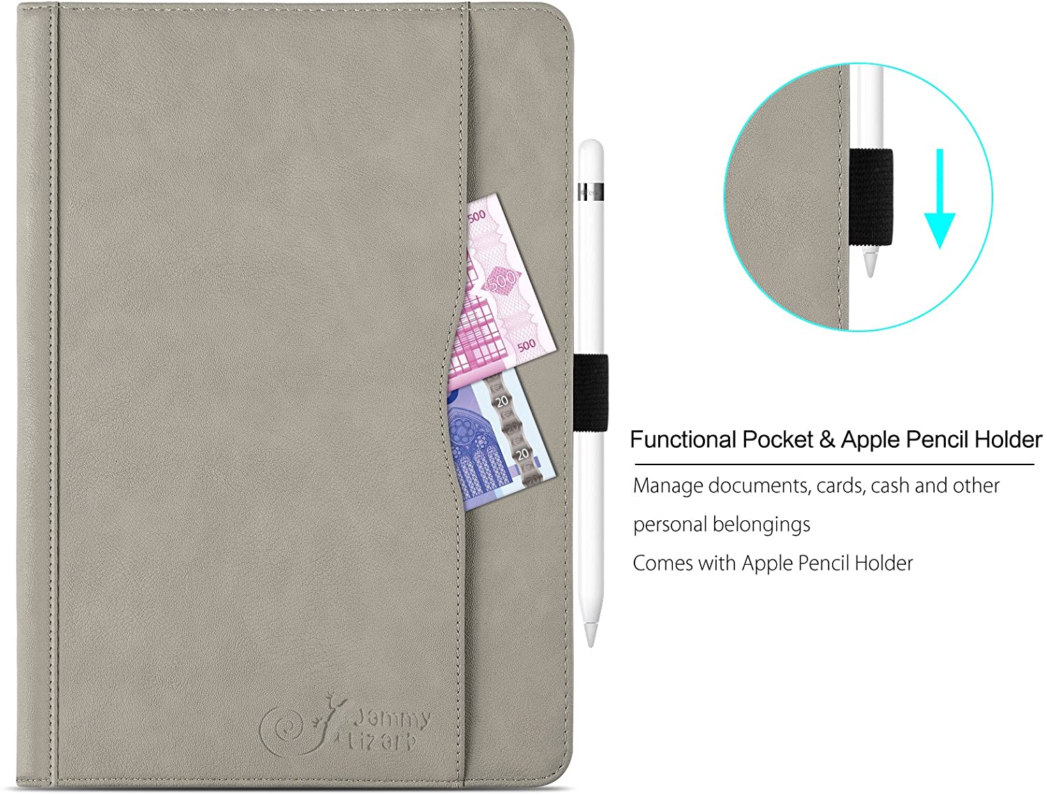 iPad Pro 10.5 Case - The Original White Leather Smart Cover for iPad Pro 10.5" (2017), with Pencil Holder & Stylus - e4cents