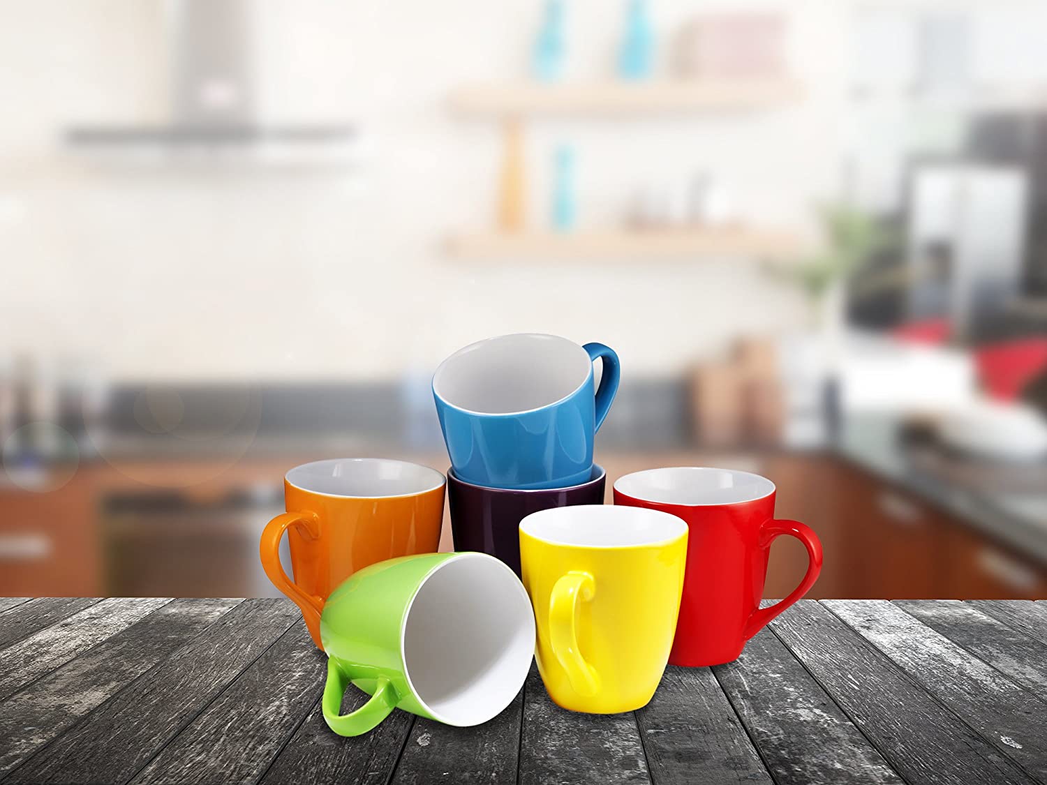 Coffee Mug Set Set of 6 Large-Sized 16 Ounce Ceramic Coffee Mugs Restaurant Coffee Mugs by Bruntmor (Multi-Color) - e4cents
