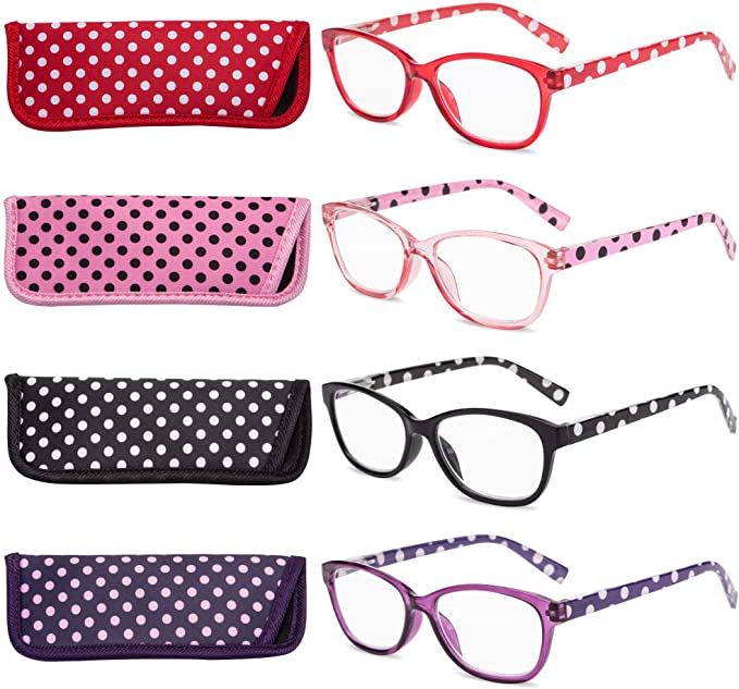 EYEGUARD Polka Dots Fashion Ladies Reading Glasses 4 Pairs Spring Hinge Readers for Women (1.0x) - e4cents