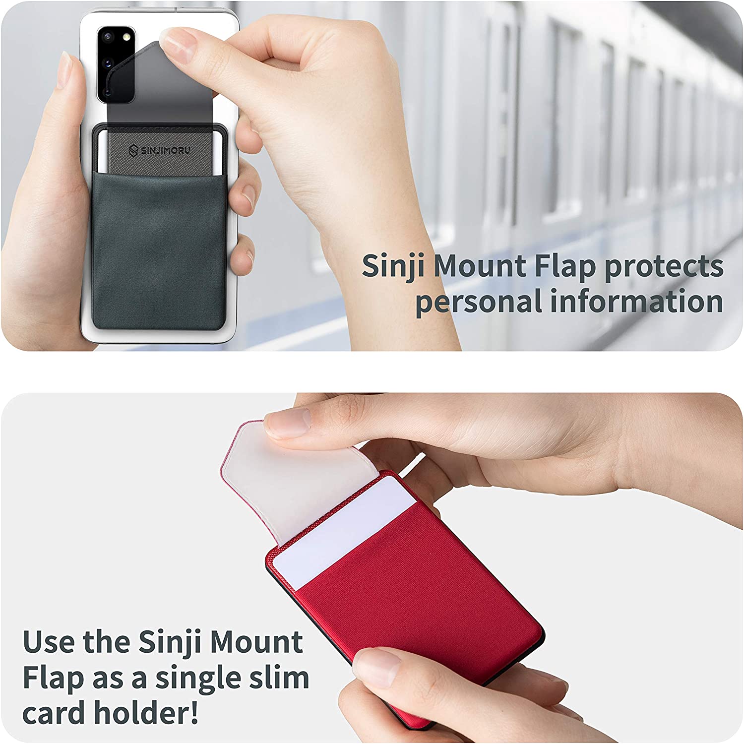 Sinjimoru Removable Cell Phone Wallet with Flap, Wireless Charging Compatible Cell Phone Card Holder for Back of Phone, Sinji Mount Flap, Navy. - e4cents