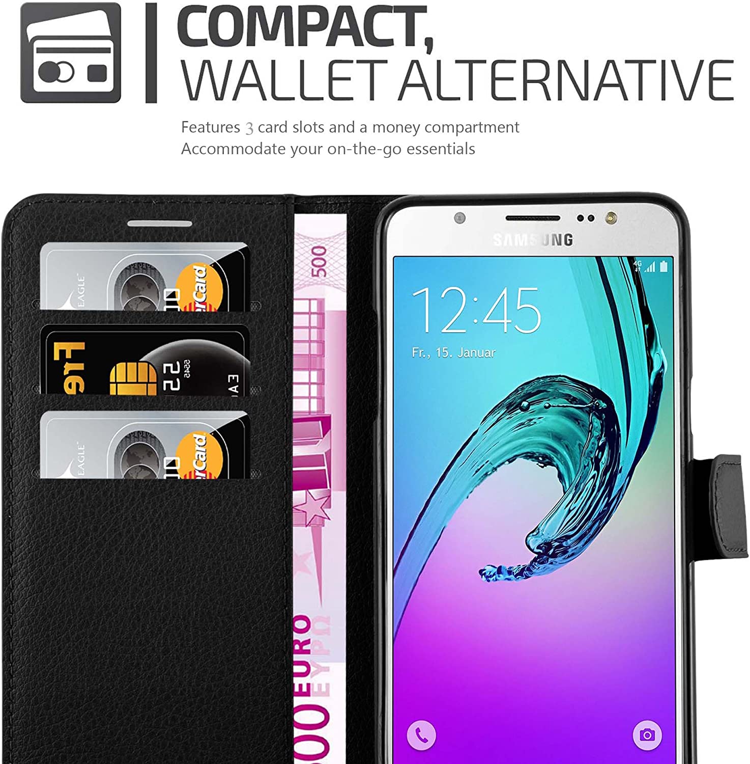 Cadorabo Book Case Compatible with Samsung Galaxy J5 - BLACK - e4cents