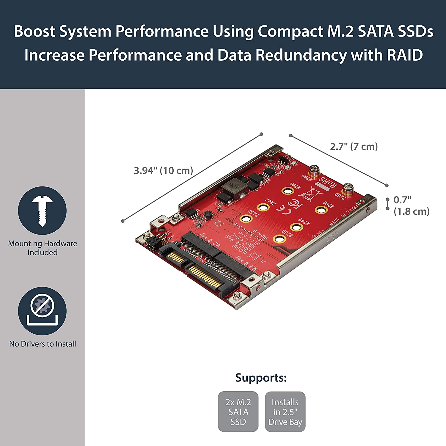 StarTech.com M.2 to SATA Adapter - Dual Slot - for 2.5in Drive Bay - RAID - M.2 SSD - M.2 Adapter - M.2 SSD Adapter (S322M225R) - e4cents