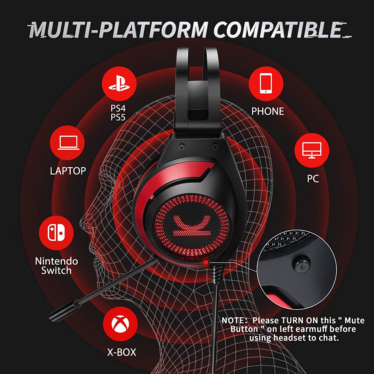 Commander  CM7000 Pro PS4 Headset with 7.1 Surround Sound Stereo Xbox One Headset - e4cents