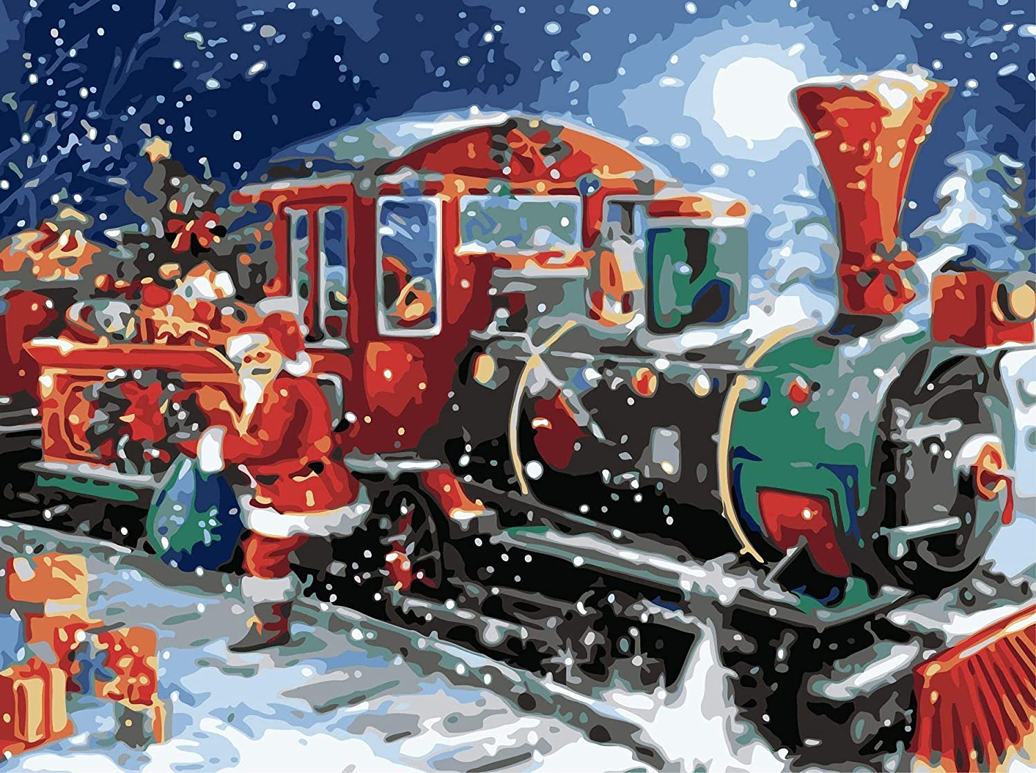 Paint by Numbers for Adults Christmas Train DIY Canvas Oil Painting Acrylic Pigment Kit for Adults. - e4cents