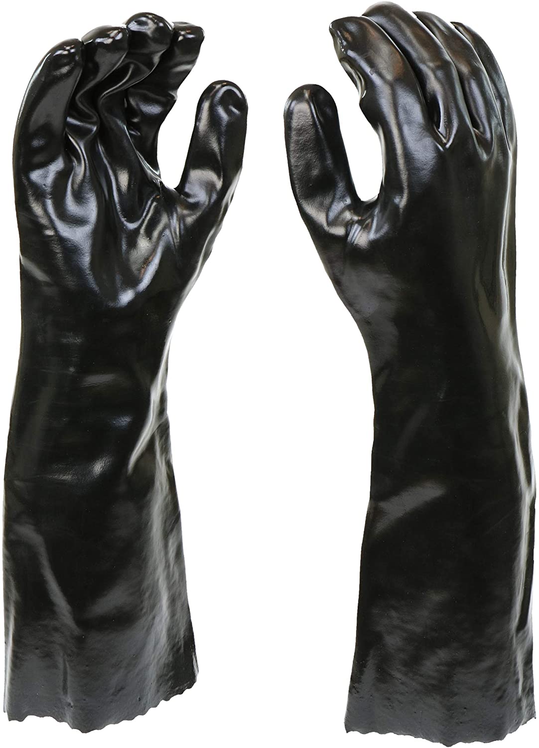 Chemical Resistant PVC Coated Work Gloves: 18" Length, One Size Fits Most, 1 Pair, Black - e4cents