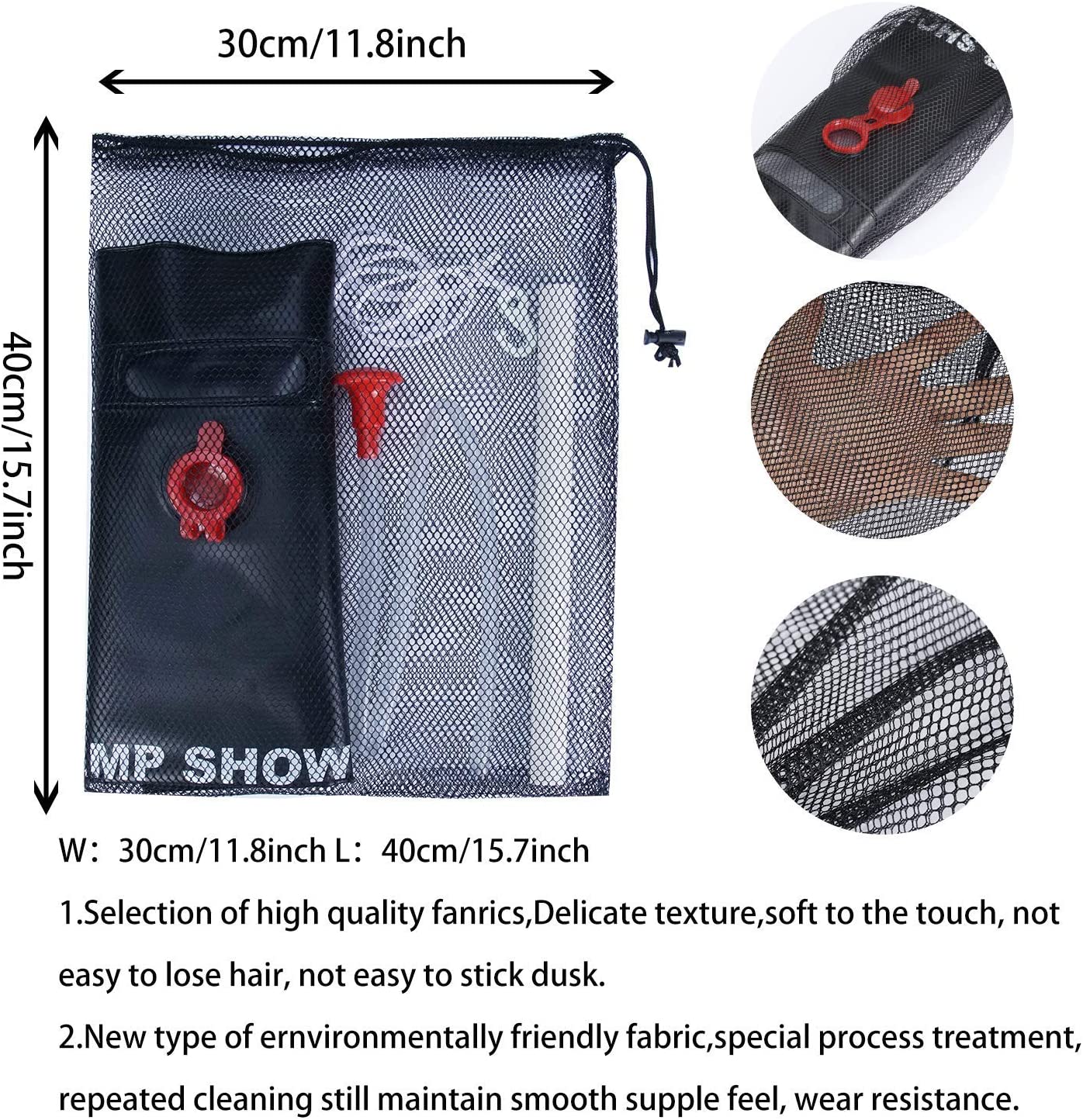 VABNEER Camping Shower Bag, 20L Solar Shower Bag with Removable Hose & On-Off Switchable Shower Head & Black Mesh Drawstring Bag . - e4cents