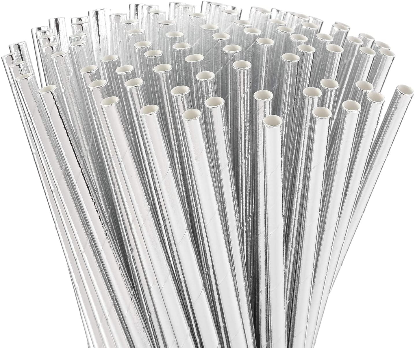 AUMA 100 paper straws, Silver Biodegradable Paper Straws for Juices, Shakes, Smoothies, Party Supplies Decorations - e4cents