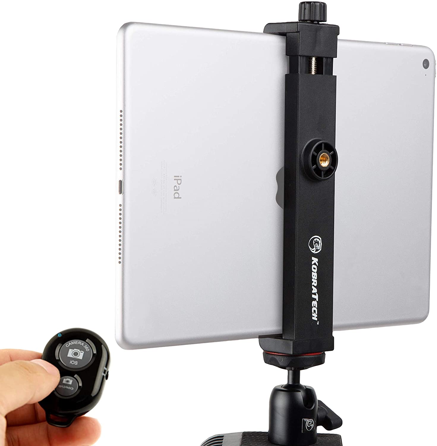 KobraTech iPad Tripod Mount - TabMount 360 - iPad Mount for Tripods with Ball Head & Bluetooth Remote Shutter - e4cents