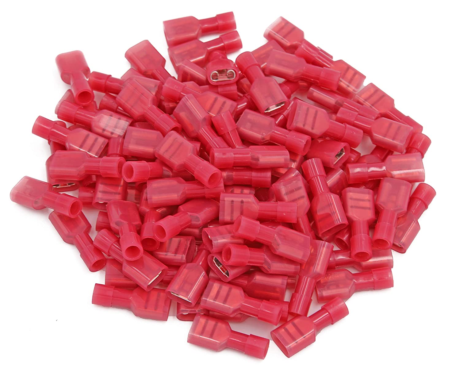 Fully Insulated Female Spade Connector Quick Disconnect Wire Spade Crimp Terminal Pack of 100 (Female Red 22-16). - e4cents