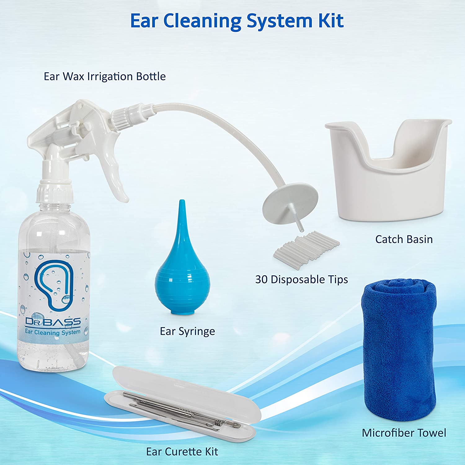 Ear Wax Removal Tool by Tilcare - Ear Irrigation Flushing System for Adults & Kids - Perfect Ear Cleaning Kit - Includes Basin, Towel and 25 Disposable Tips - e4cents