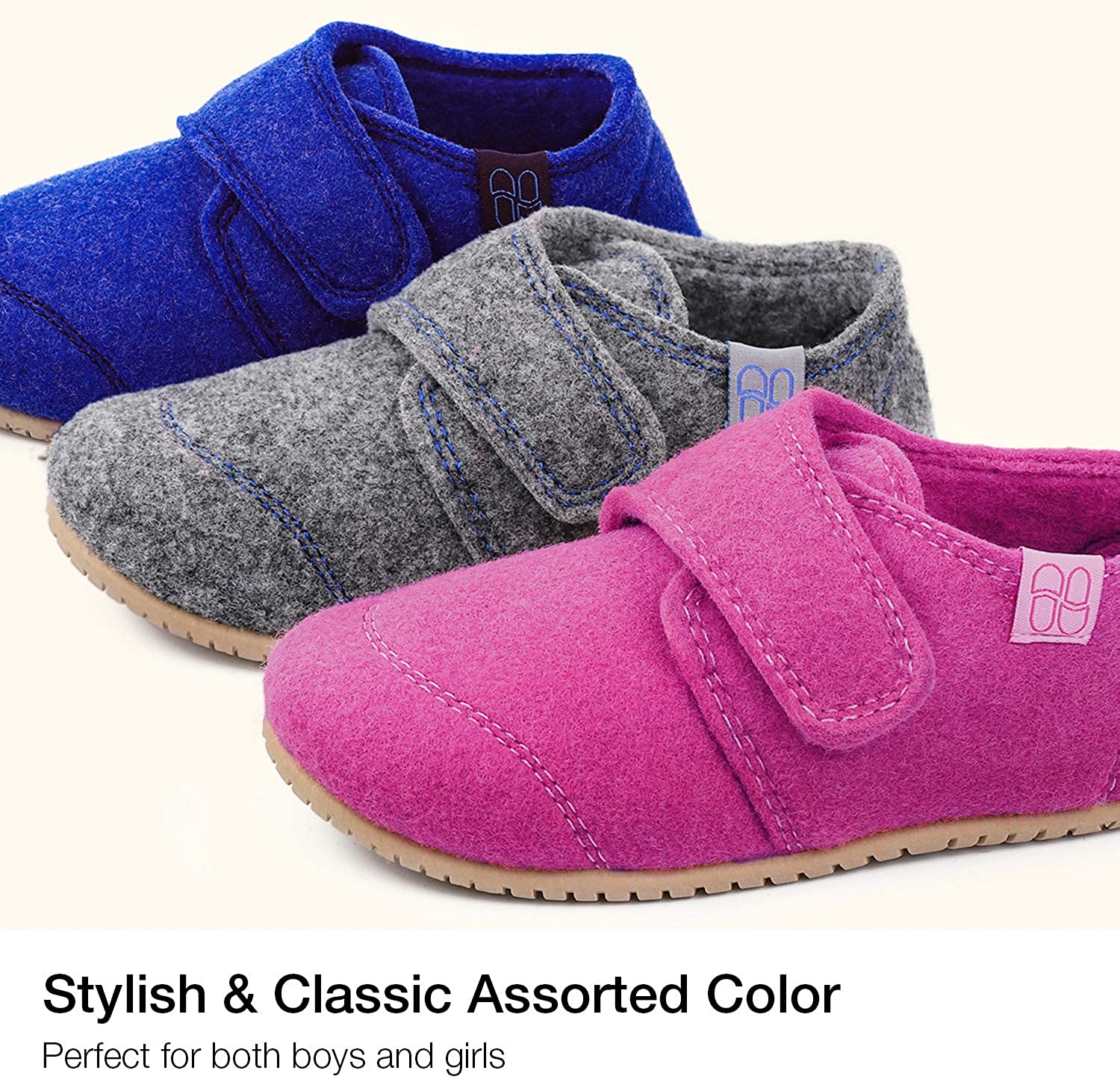 HomeTop Boys Girls Soft Wool Felt House Shoes with Adjustable Hook and Loop - e4cents