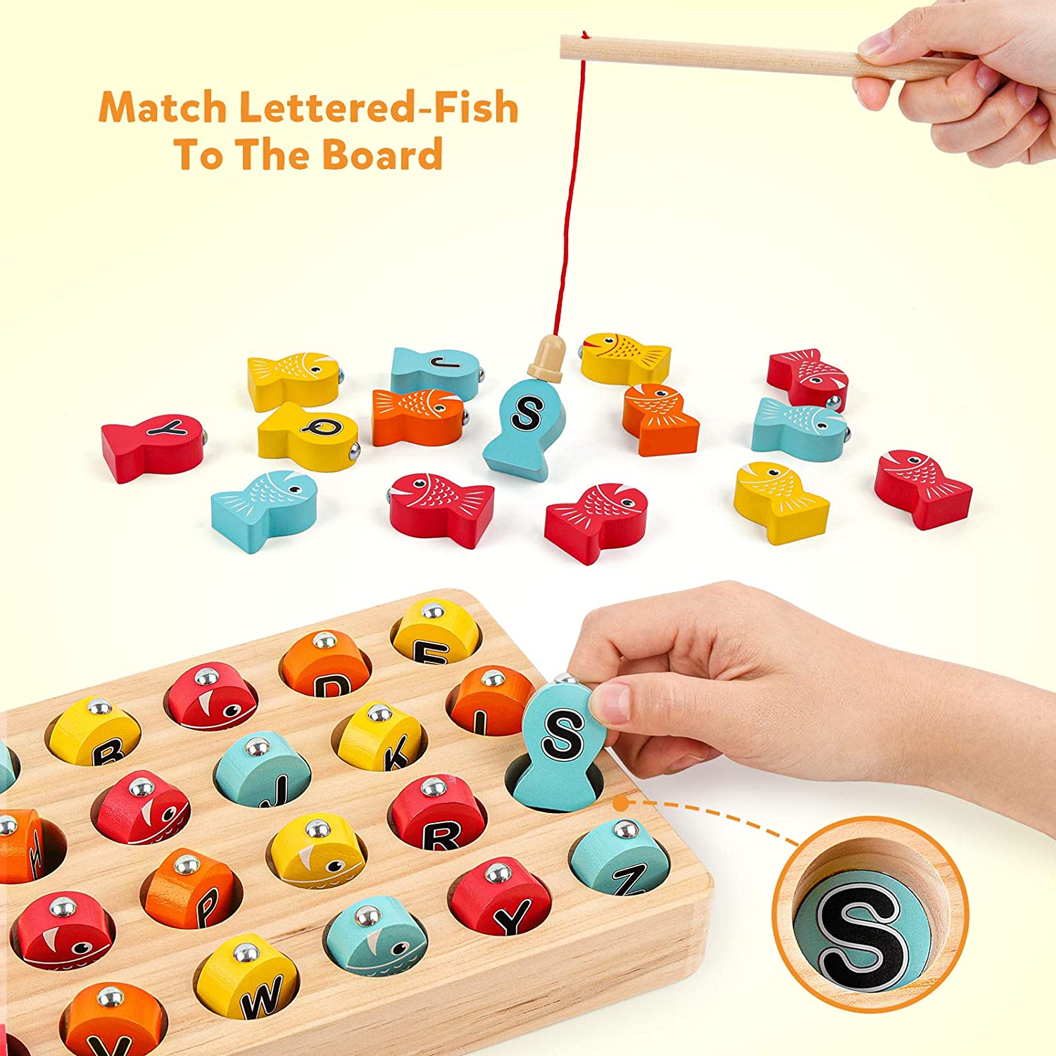 Coogam Wooden Magnetic Fishing Game, Fine Motor Skill Toy ABC Alphabet Color Sorting Puzzle - e4cents