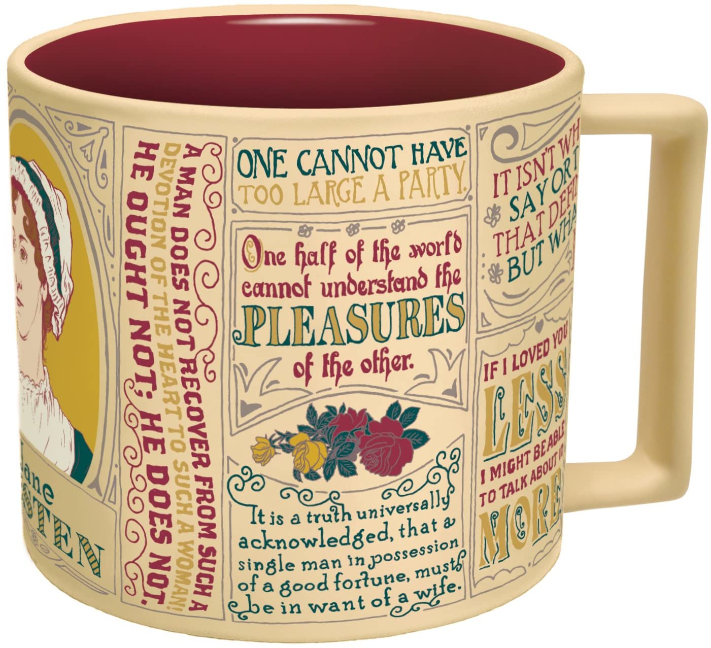 Jane Austen Coffee Mug - Austen's Most Famous Quotes and Depictions - Comes in a Fun Gift Box - e4cents