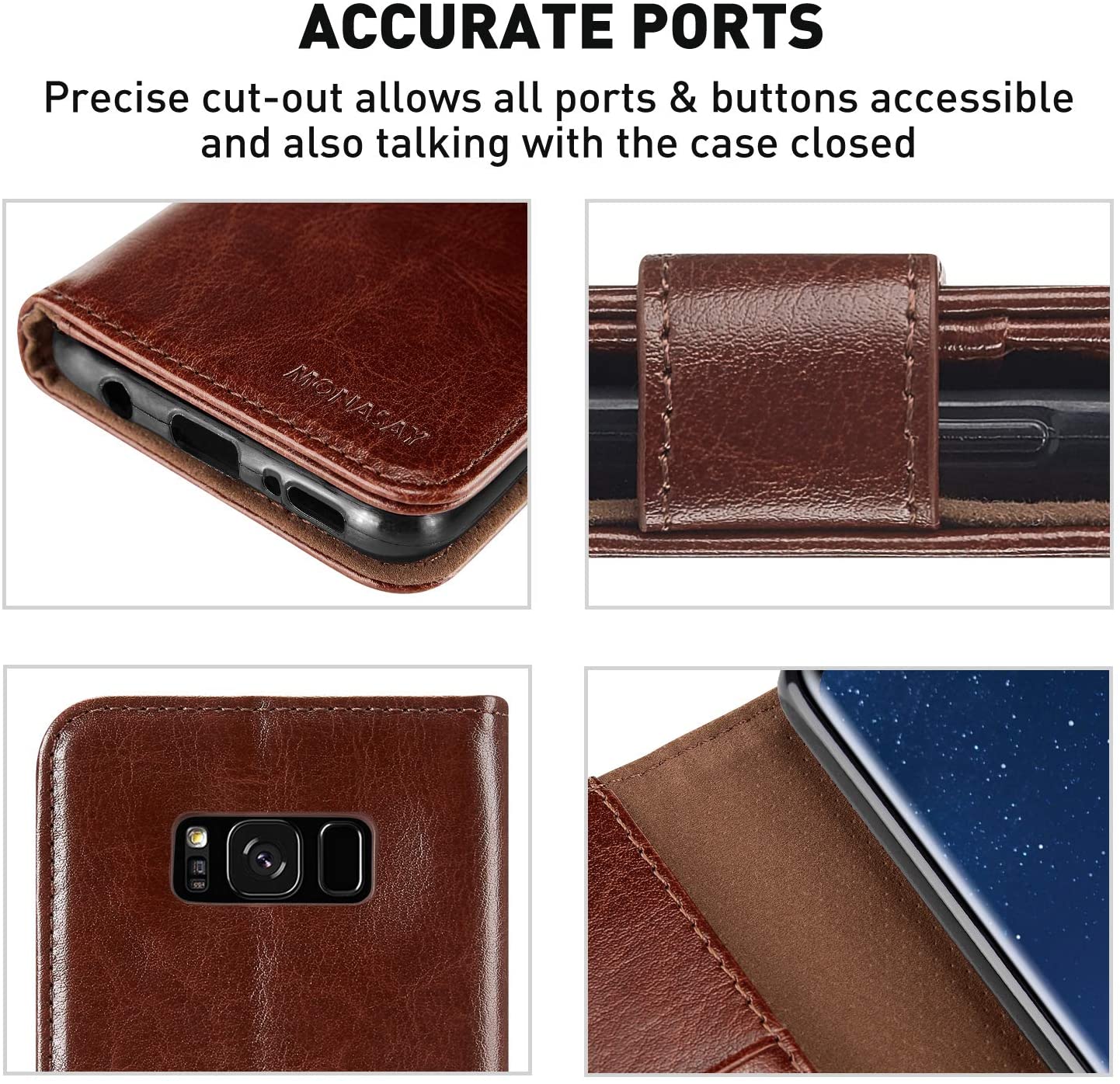Flip Folio Leather Cell Phone Cover with Credit Card Holder for Samsung Galaxy S8 - BROWN - e4cents