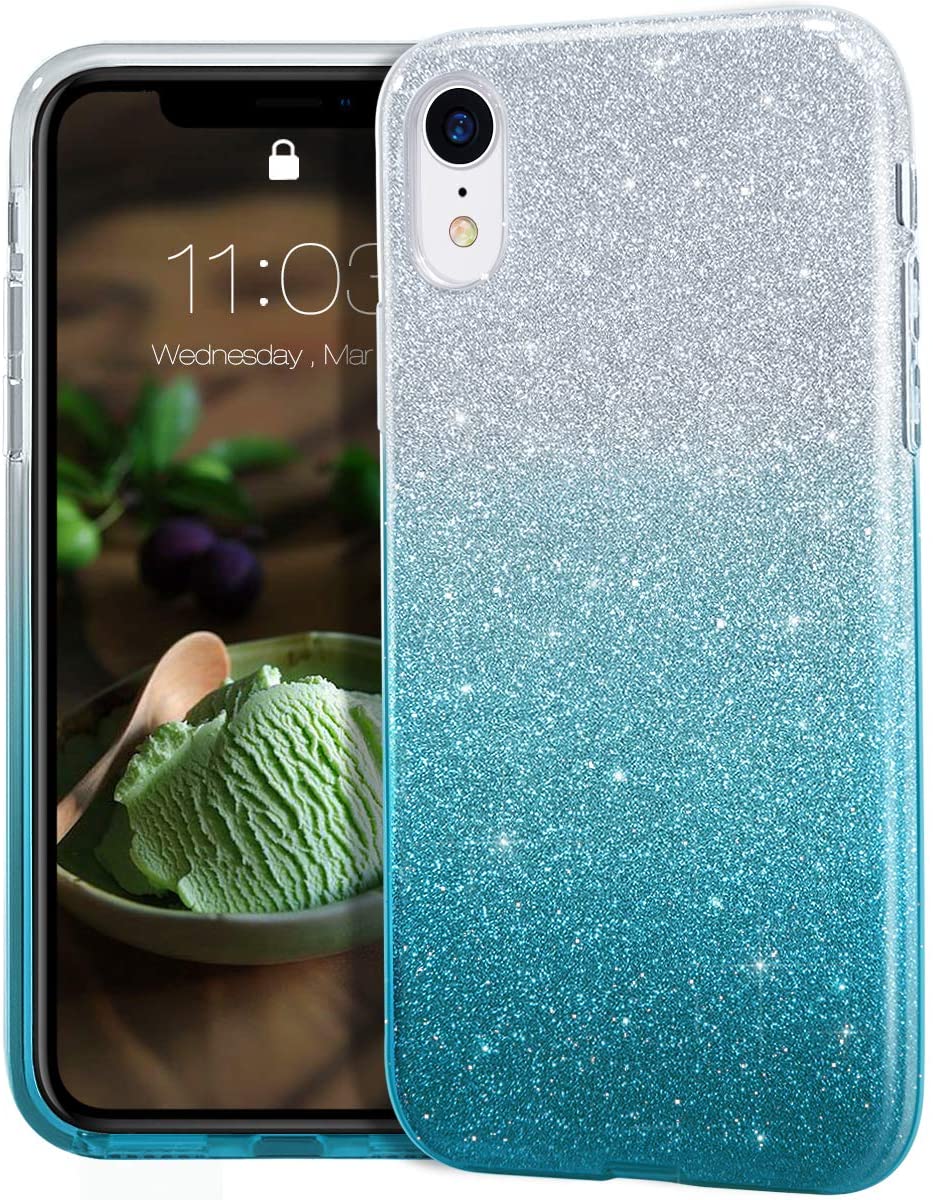 iPhone XR Case Clear Crystal Shiny Glitter Sparkly Bling Cute Thin Slim Girls Case for iPhone XR 6.1''(Gradient Green) - e4cents