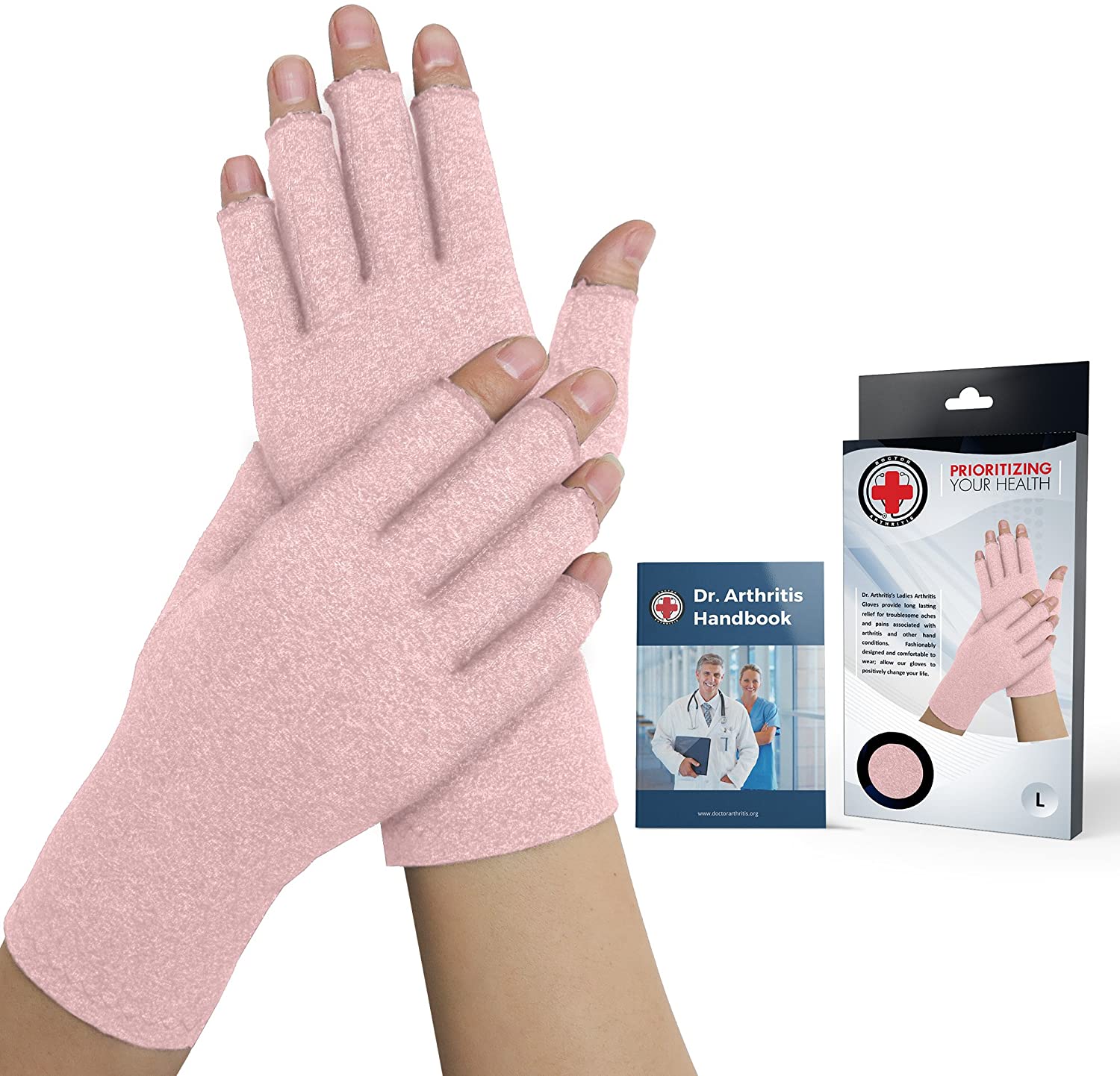 Doctor Developed Ladies Pink Arthritis Compression Gloves for Women and DOCTOR WRITTEN HANDBOOK -Relieve Arthritis Symptoms, Raynauds Disease & Carpal Tunnel (S) - e4cents