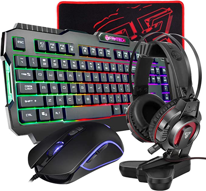 All-in-One PC Gaming Set, Rainbow Backlit 104 Keys Keyboard, RGB Programmable Mouse - (LNC)