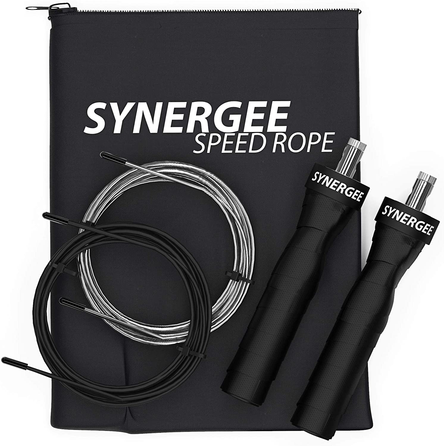 Synergee Speed Jump Ropes. Anti-Slip Handles with Steel Ball Bearings, 2 Adjustable 10 Ft Cables and Carrying Bag. Great for Crossfit, MMA, Boxing & Fitness. Available in Green. - e4cents