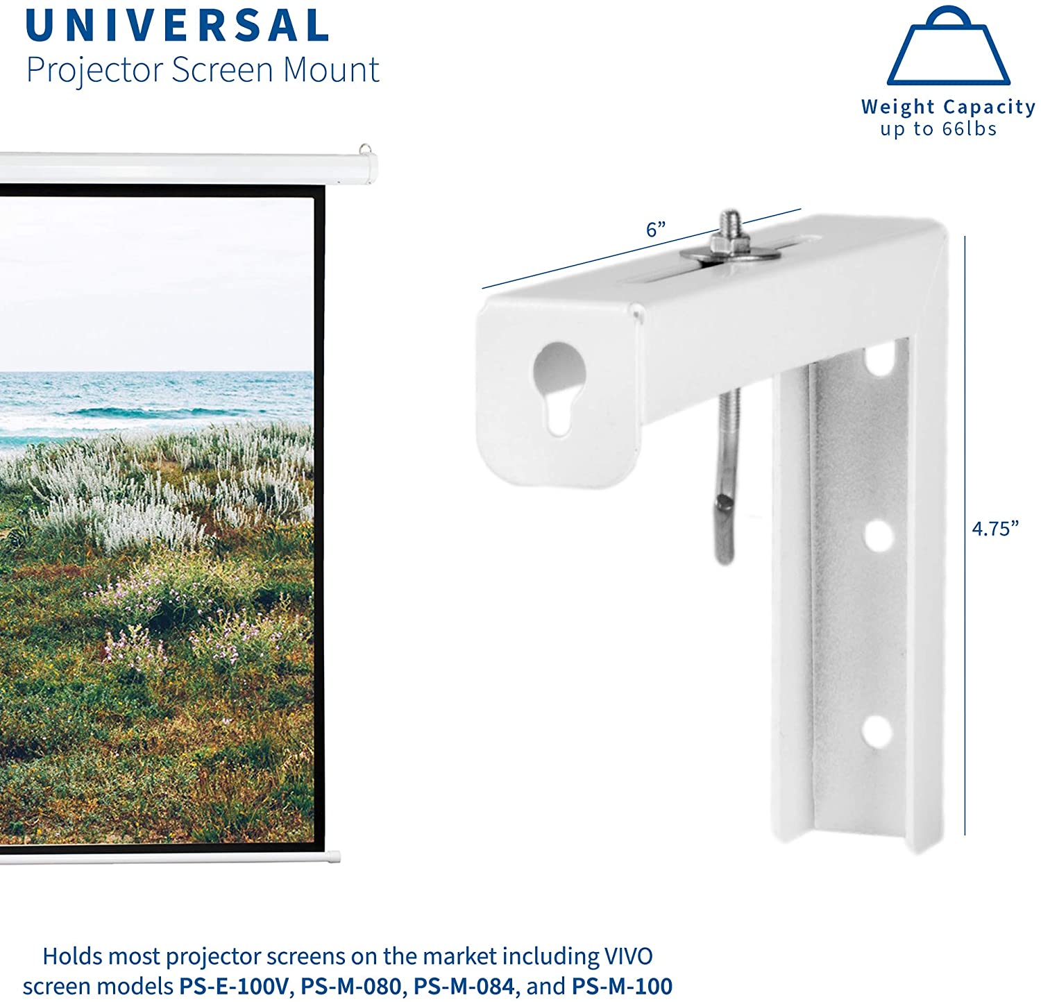 VIVO Universal Wall Hanging 6" Adjustable L-Bracket Mount Plate Hook Kit for Projector Screens (MOUNT-PS01).