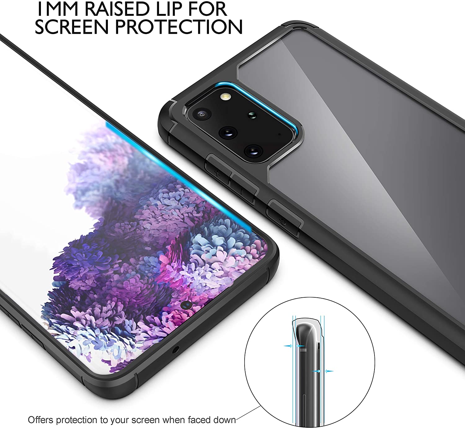 ORETECH Designed for Samsung Galaxy S20 Case (2020) Clear Back Slim with Transparent Hard PC Soft TPU - black. - e4cents