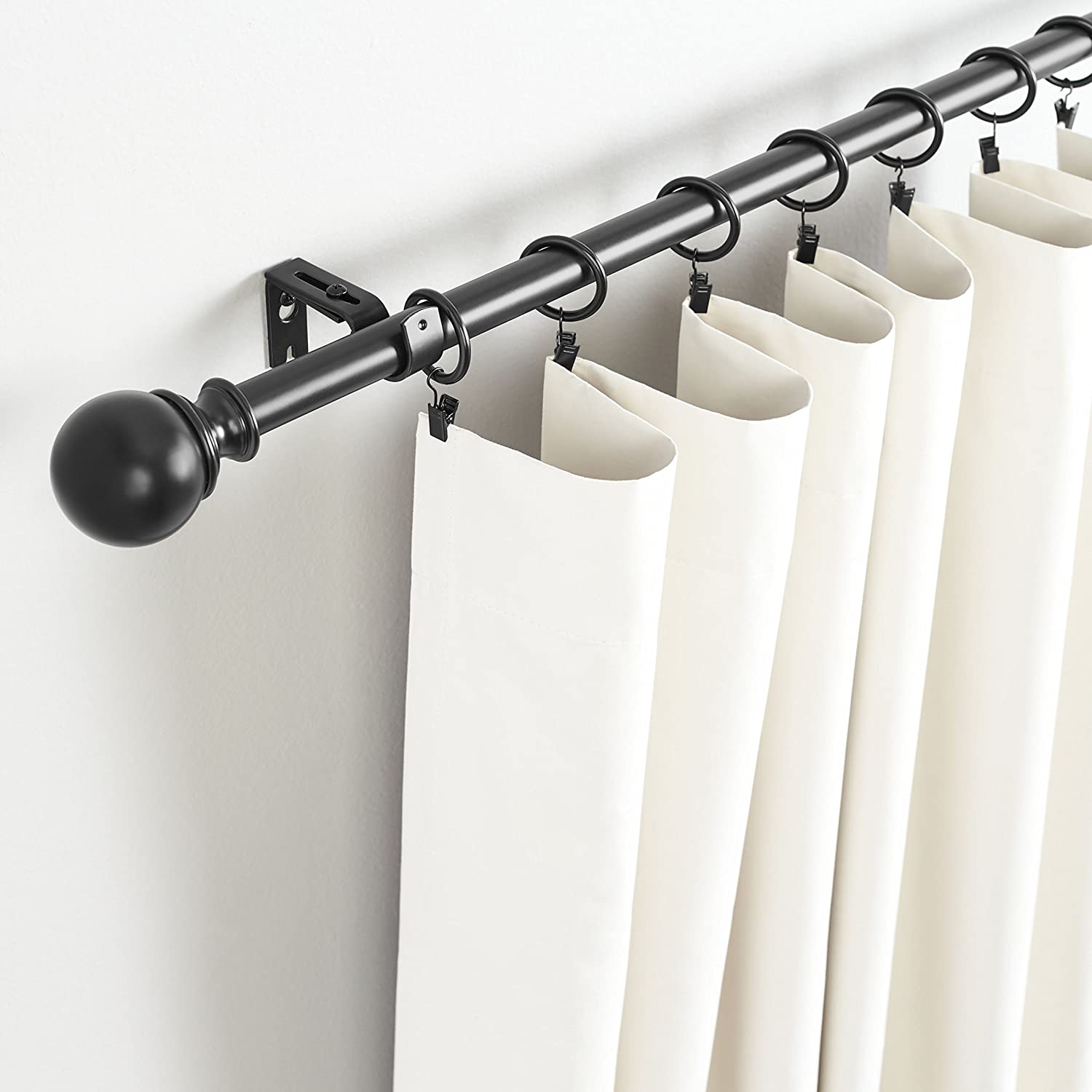 Adjustable Curtain Rod Wall Bracket Hooks, Set of 2, Black - e4cents