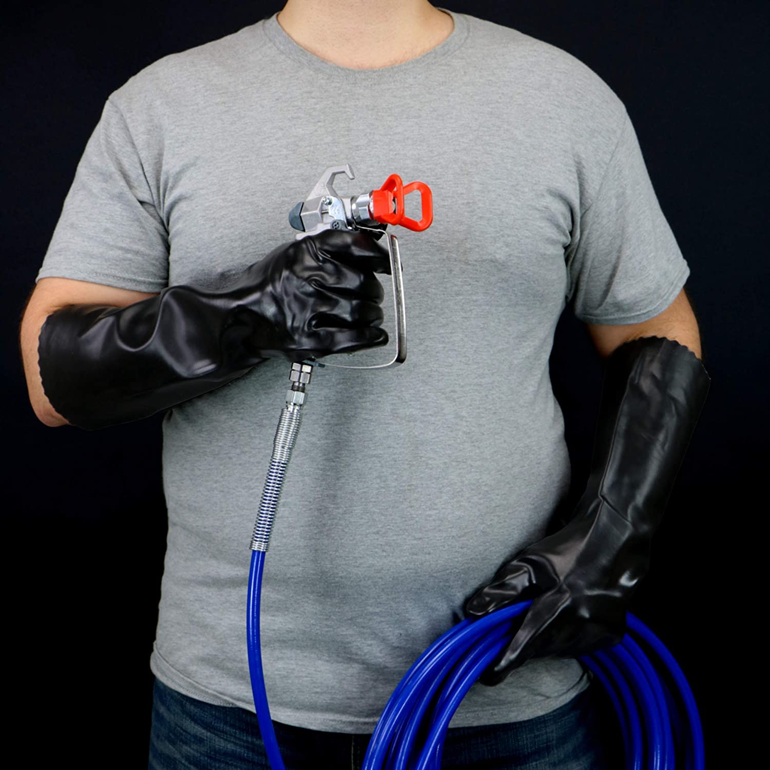 Chemical Resistant PVC Coated Work Gloves: 18" Length, One Size Fits Most, 1 Pair, Black - e4cents