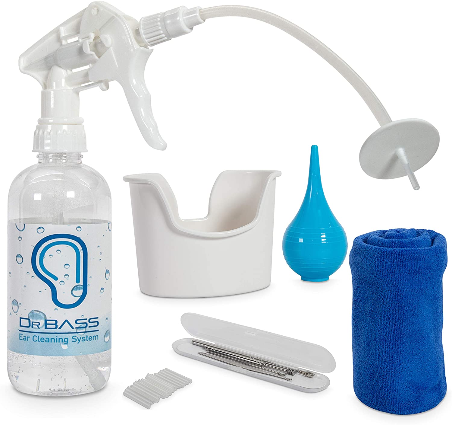 Ear Wax Removal Tool by Tilcare - Ear Irrigation Flushing System for Adults & Kids - Perfect Ear Cleaning Kit - Includes Basin, Towel and 25 Disposable Tips - e4cents