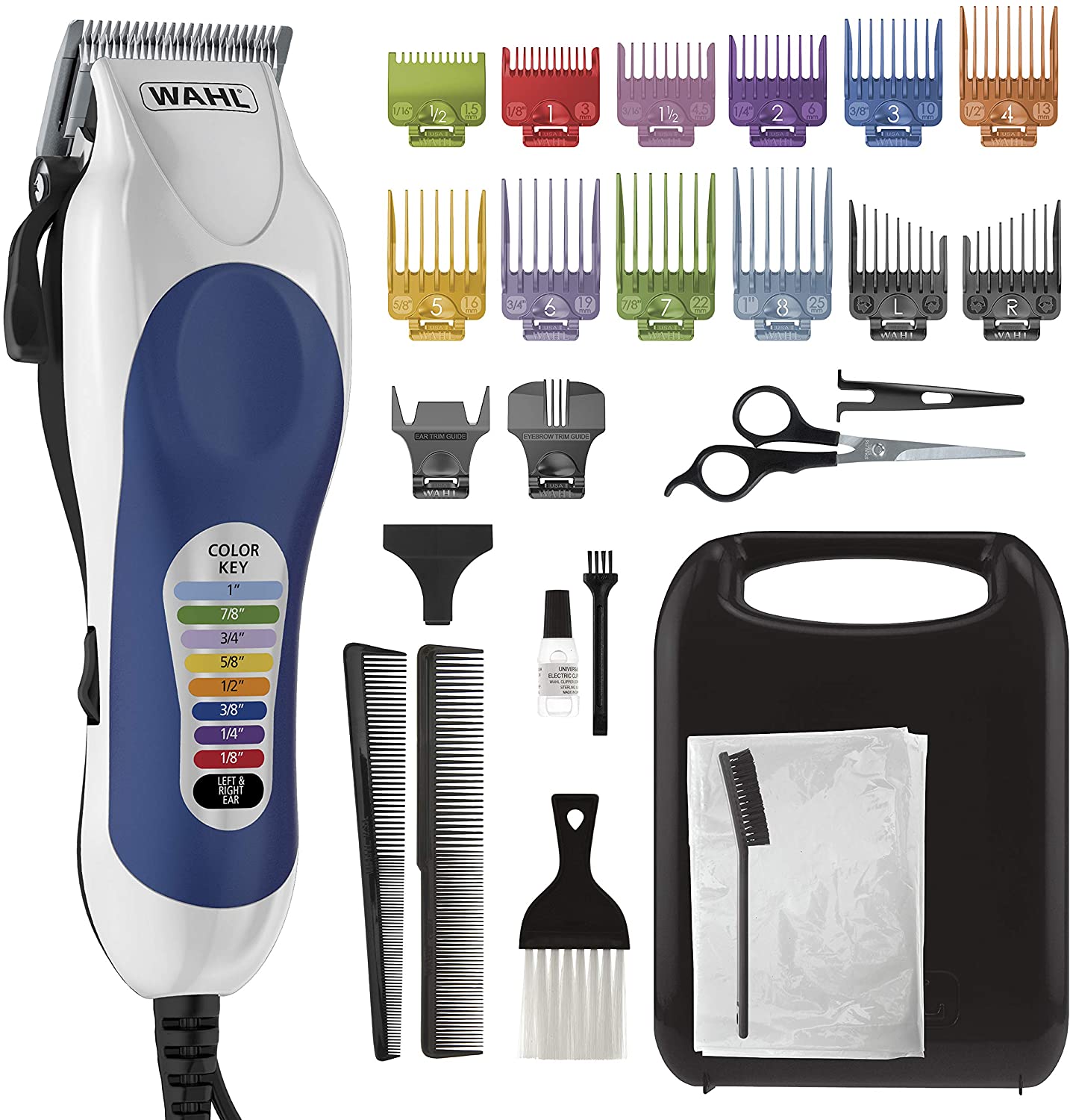 Wahl Color pro Complete Hair Clipper kit with Extended Accessories & Cape, Blue