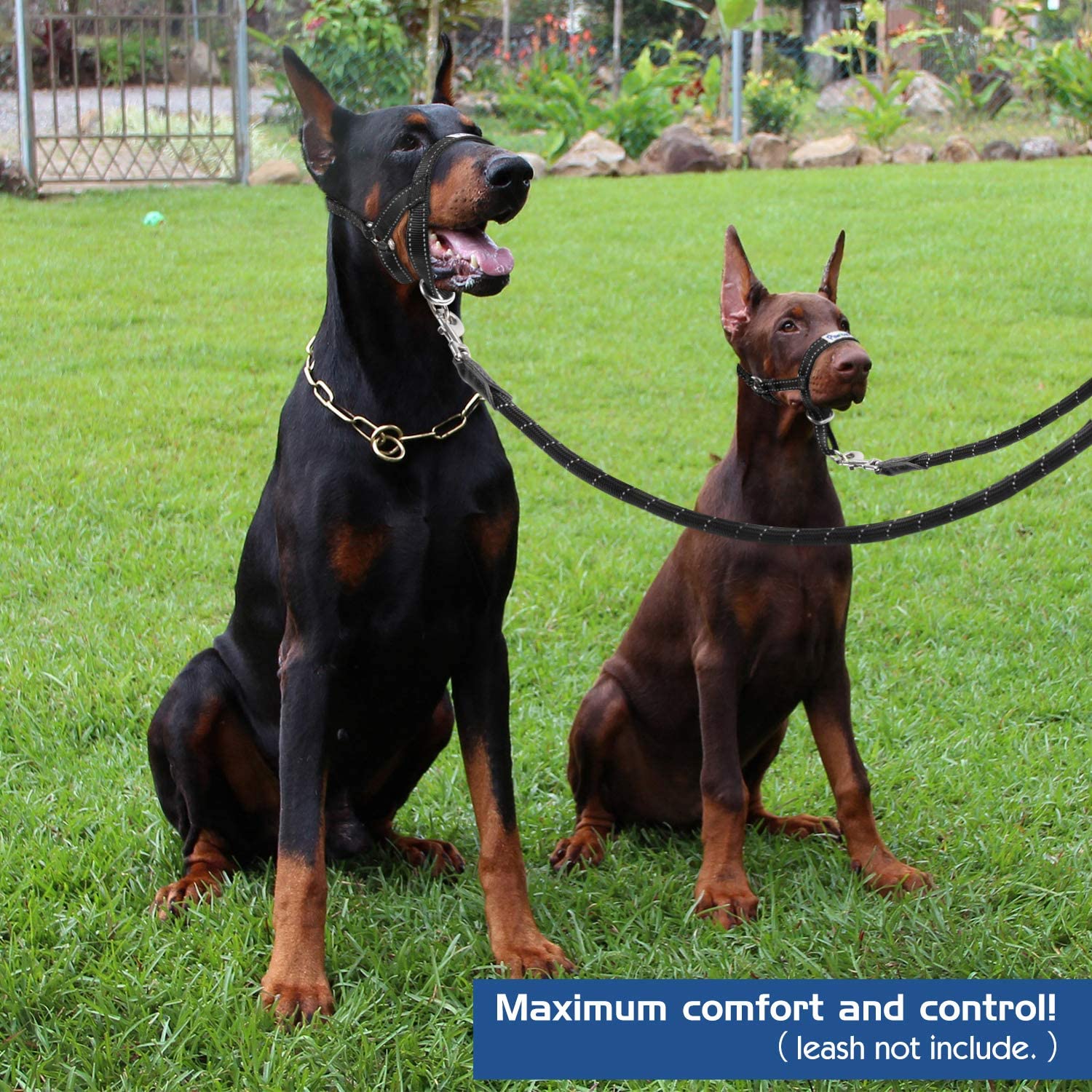 Pawaboo Dog Head Collar, Head Halter Collar for Dog, Pet Dog Nylon Reflective Adjustable Loop Bite Bark Control Easy Fit Dog Stops Dog Pulling Head Leash - e4cents